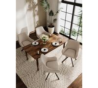 (Beige Fabric, Set of 4) GOEURVANT Swivel Dining Chairs with Armrests, Modern Upholstered Accent Chair with 360° Rotating Base