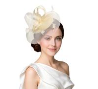 Beige Fascinators for Weddings, Champagne Feather Mesh Headband Hat, Elegant Hair Accessories for Mother of the Bride, Royal Ascot Ladies Day 2026 & Vintage Tea Party