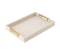 Beige Faux Leather Serving Tray with Handles - Large Decorative Tray for Coffee Table, Ottoman, Living Room, Bathroom - Home Decor