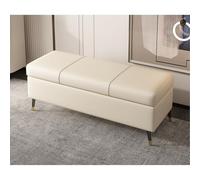 Beige Faux Leather Storage Ottoman - Extra Long Rectangular Bench for Living Room & Entryway PU Leather Cushion Foot of Bed Storage Chest Versatile Furniture Solution (80cm)
