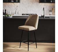 Set of 4 Beige Faux Leather Swivel Kitchen Stools - Logan