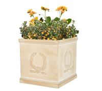 Beige Fibre Clay Box Planters Square Plant Pots with Embossed Design (M)
