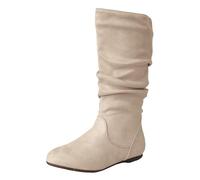 Beige Flat Knee High Boots for Women UK,Women's Soft Suede Low Heel Comfortable Outdoor Footwear Side Zipper Non-Slip Booties Around Toe Flat Knee High Mid Calf Ankle Winter Dressy Warm Boot