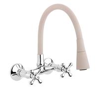 Beige Flexible Spout Chrome Kitchen Tap Wallmounted Faucet Cross Heads Mixer
