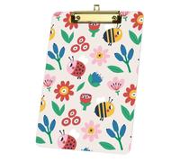 Beige Floral and Insect Acrylic Clipboard with Gold Low Profile Clip A4 Clipboards Decor Office Stationery Supplies Gift Clip Board for Teacher Nurses Woman Men Teens Birthdays Valentins Easter