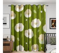 Beige Floral Curtains Blackout, 90x108 Inch 2 Panels - Green Flower Modern Pattern Black Out Curtains, Home Decor, 108 Drop Eyelet Window Drapes for Bedroom, Living Room A&BT127