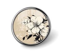 Beige Floral Pattern Badges Decorative, Durable Aluminum Alloy Round Badge, Lightweight Button Brooch for Shirts, Jackets, Hats, Uniforms 1"