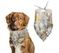 Beige Flower Bud Pattern Dog Bandana Washable & Adjustable Triangle Scarf, Breathable Pet Scarf for Small Medium Large Pets, Cute Fashion Pet Accessory