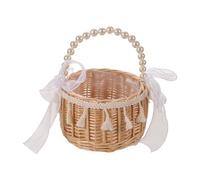 Beige Flower Girl Basket with Arched Handle for Wedding Party