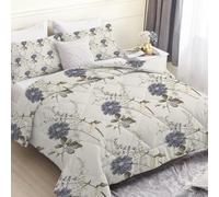 Beige Flowers Super King Duvet, Reversible Coverless Floral Plant Branches Duvet Super King Size, Anti Allergy Bed Quilt 7.5 Tog for All Seasons - 1 Soft Comforter Bedding with 2 Pillowcases