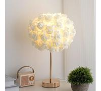 Beige Foam Rose Table Lamp with Gold Base - Elegant Floral Night Lamp for Bedroom and Living Room Atmosphere