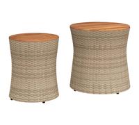 (beige, full weaving) vidaXL Garden Side Tables with Wooden Top Outdoor Table 2 pcs Poly Rattan