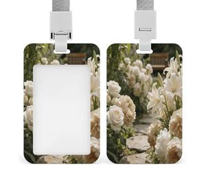 Beige Garden Neutral Floral Badge Holder with Lanyard,Vertical Hanging Name Card Holder with Clear Window,Beige Garden Neutral Floral ID Card Holder for Nurse Teacher Office Women Men