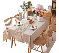Beige Geometric Pattern Polyester Cotton Linen Tablecloth - Heavyweight Dust-Proof Rectangle Cover for Kitchen, Dining Room, and Party Table Decor