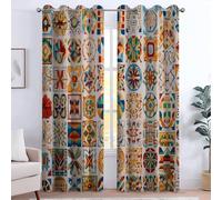 Beige Geometric Patterns Blackout Curtains for Bedroom 70 inch Long 2 Panels Ethnicity Patterns Lines 3D Print Curtains for Living Room Eyelet Thermal Insulated Darkening Window Drapes, 39W x 70L