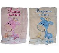 Beige giraffe baby blanket with embroidered name - baptism, baby birth