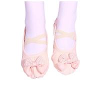Beige Girls’ Cute Bow Canvas Ballet Shoes UK Size 1 Split-Sole Dance Slippers with Cross Elastic Strap Slip-On Flats School Shoes Ballerina Trainers Body Shaped Exercise Footwear