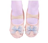Beige Girls’ Cute Bow Canvas Ballet Shoes UK Size 2.5 Split-Sole Dance Slippers with Cross Elastic Strap Slip-On Flats School Shoes Ballerina Trainers Body Shaped Exercise Footwear