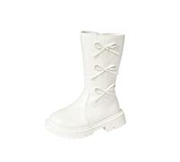 Beige Girls Mid-Calf Boots Bow Accent Side Zipper School Shoes Size 9