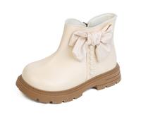 Beige Girls Pearl Bow Ankle Boots Side Zip Princess School Shoe Size 9
