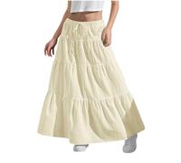 Beige Girls School Maxi Skirts Kids Full Length Drawstring Elasticated Waist Flowy Skirts Vintage Summer Long Dress Elegant A-Line Beach Skirt Lightweight Swing Casual Skirt for Kid Girl 8-9 Years