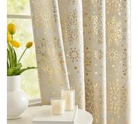 Beige Gold Blackout Window Curtains for Bedroom Snowflake Print Full Blackout 72inch Length Drapes for Christmas Holiday Thermal Insulated Energy Saving Window Treatment Set for Winter Decor 2pcs