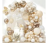 Beige Gold White Balloon Arch Kit, Confetti Balloons, 102Pcs 18 12 10 5 Inch Different Sizes Balloon Garland, Latex Balloons, Perfect for Wedding, Baby Shower, Birthday, Hen Party Decorations