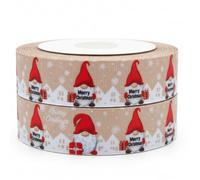 Beige Gonk Christmas Ribbon 2m x 22mm - Grosgrain Gift Wrap & Cake Decorating Ribbon - “Merry Christmas” Gnome Design - Holiday Crafts, Hampers & Festive Décor