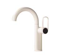 Beige Granite Bathroom Faucet, 360° Rotatable Brass Kitchen Sink Faucet with Cold and Hot Water Supply