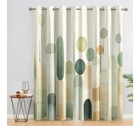 Beige Green Geometric Curtains Blackout, 46x72 Inch 2 Panels - Minimalist Abstract Pattern Black Out Curtains, Home Decor, 72 Drop Eyelet Window Drapes for Bedroom, Living Room SD116