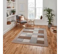 (Beige / Grey, 80 x 150 cm) Think Rugs Brooklyn BRK04 Box Checkers Geometric Rugs Multi Colour Small XL Extra Large Living room Bedroom Rug Carpet Mat Hallway Runner