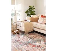 Beige Grey Distressed Vintage Washable Living Room Area Rug Kukoon Beige 80cm x 150cm