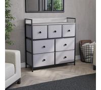 (Beige & Grey Wood) Chorley 7 Fabric Drawer Home Storage Chest UKFR