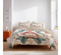 Beige Grün Reversible Duvet Cover 102" x 87", Pattern Elegant Hell Muster Pattern Soft Breathable Microfiber Quilt Covers, Queen Size Easy Care Anti-Pilling Bedding Set with 2 Pillowcases