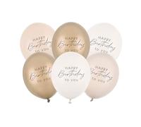 Beige Happy Birthday Balloons - 30 cm, Pack of 6 | Neutral Birthday Party Decorations | Elegant Beige Balloon Set