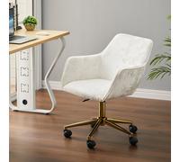 Beige Ice Flake Velvet Swivel Task Chair - Adjustable Height, Gold 5-Star Base with Nylon Casters, Flared Arms