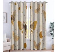 Beige Insect Blackout Curtains for Bedroom 65 inch Long 2 Panels Bohemia Celestial Bodies Moths 3D Print Patterned Curtains for Living Room Eyelet Thermal Insulated Darkening Window Drapes, 29W x 65L