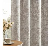 Beige Jacquard Floral Curtains for Living Room, 102 inch Drop, 85-95% Room Darkening Eyelet Window Drapes, 2 Panels, Printed Jacquard-Effect Curtains for Bedroom & Office, Thermal Insulated
