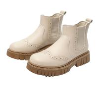 Beige Kids' Ankle High Chelsea Boots - Side Zip School Boots Faux Leather Girls Princess Shoe Pull Tab Breathable Soft Sole Flat Shoes Lightweight Non-Slip Footwear UK Size 11.5