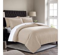 (Beige, King: 230 X 220 CM) Luxury Duvet Cover Set Stripe Duvet Quilt Cover Stitch Bedding Set with Pillowcases