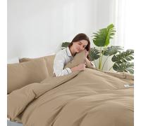 (Beige, King: 230 x 220 cm) Plain Duvet Quilt Cover Bedding Set & Pillowcases Pair