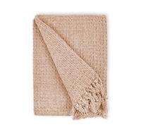 Beige King Cotton Throw for Sofa & Bed - Soft Waffle Blanket, Large King Bedspread, Lightweight Sofa Cover