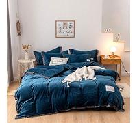 Beige King Size Bedding Sets, Double Duvet Covers Set with Fitted Sheet, Winter Duvet Cover Set, Double Duvet Cover Set Bedding Set Double Bed Quilt Cover Sets Soft Warm Flannel Twin Size (Blue Double