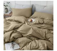 (Beige, King Size Set) 4PC Dyed Duvet Cover Bedding Set with Fitted Sheet