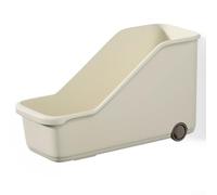 Beige Kitchen Cabinet Organiser with Wheels, Sliding pantrys Organizer Bin for Pots and Lids, Plastic Cupboard Caddy with Dual-Sided Grooves and Ergonomic(slanted opening)