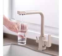 Beige Kitchen Faucet - 360° Swivel Drinking Water Filter Tap, Dual Handle Deck Mounted Mixer, 3-Way with Aerator for Easy Filtration