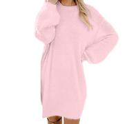 Beige Knitted Dress Women's Autumn Winter Long Sleeve Teddy Furry Plain Elegant Brown Khaki Jumper Round Neck Cotton Knee-Length Sexy Wool Oversize Comfortable Plush Warm Sweatshirt Holiday M L XL