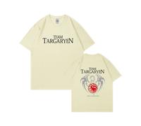 (Beige, L) Men's Summer Cotton T-Shirt, Game of Thrones, A Song of Ice and Fire, Three-Headed Dragon Print Short Sleeve T-Shirt