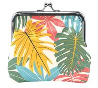 Beige leather purses and bags with personalized tropical leaves with buckle and kiss closure, Tropical leaves Beige, ONE ALL, Classic, Tropical leaves Beige, UNITALLA, Classic, Tropical Leaves Beige