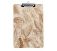 Beige Leaves on Fabric Clipboard for Office, Home, Acrylic A4 Clipboard with Stainless Steel Hanging Holes, Durable Clipboards for Notes, Exams, Sheet Music 12.5" X 8.5"